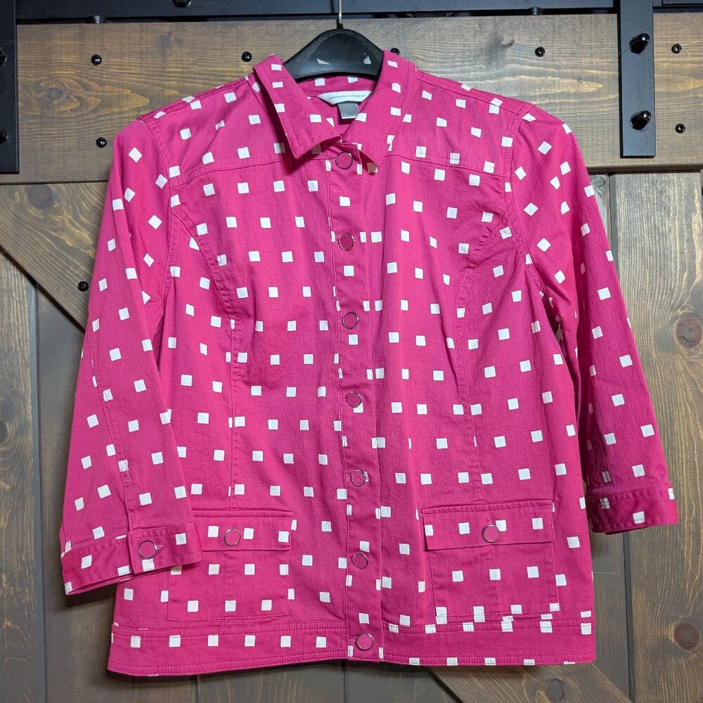Christopher & Banks size XL hot pink with white square pattern jean jacket